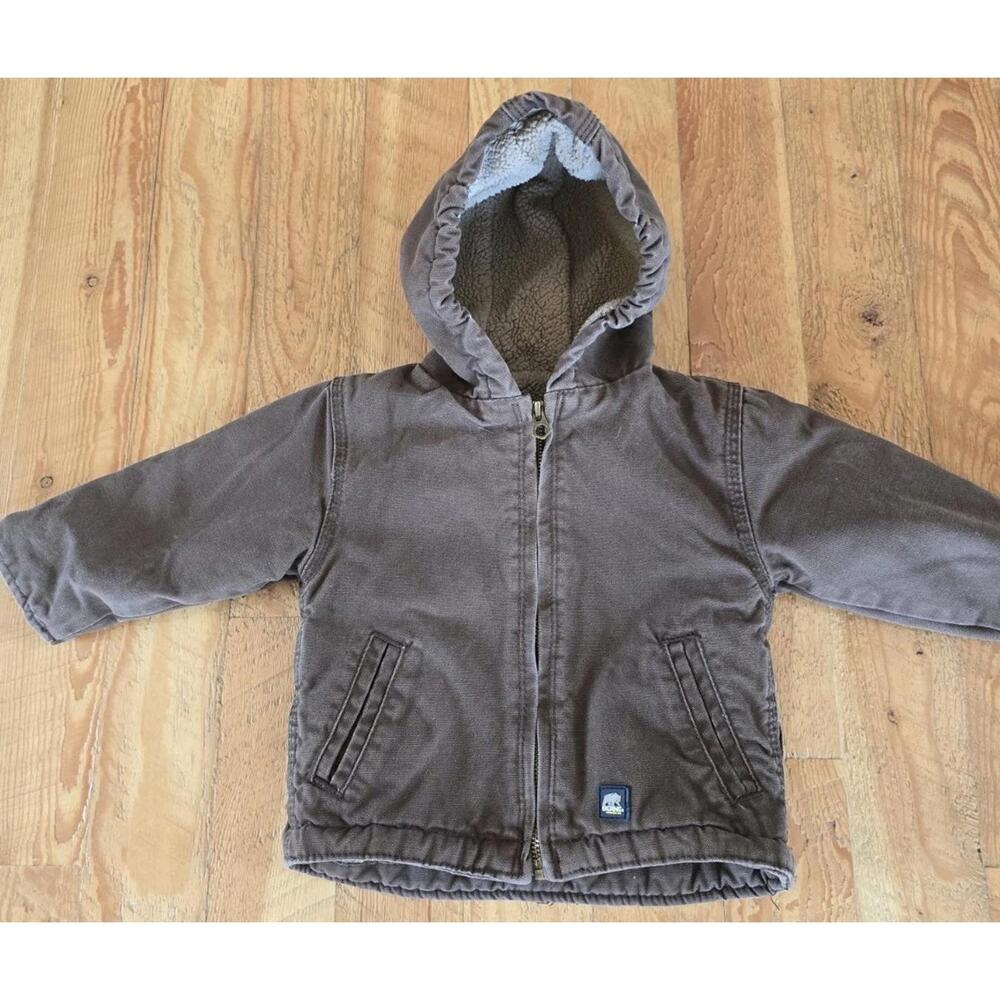 Berne Infant/Toddler Jacket Size 12 Month Canvas Chore Lined Hooded Coat Brown